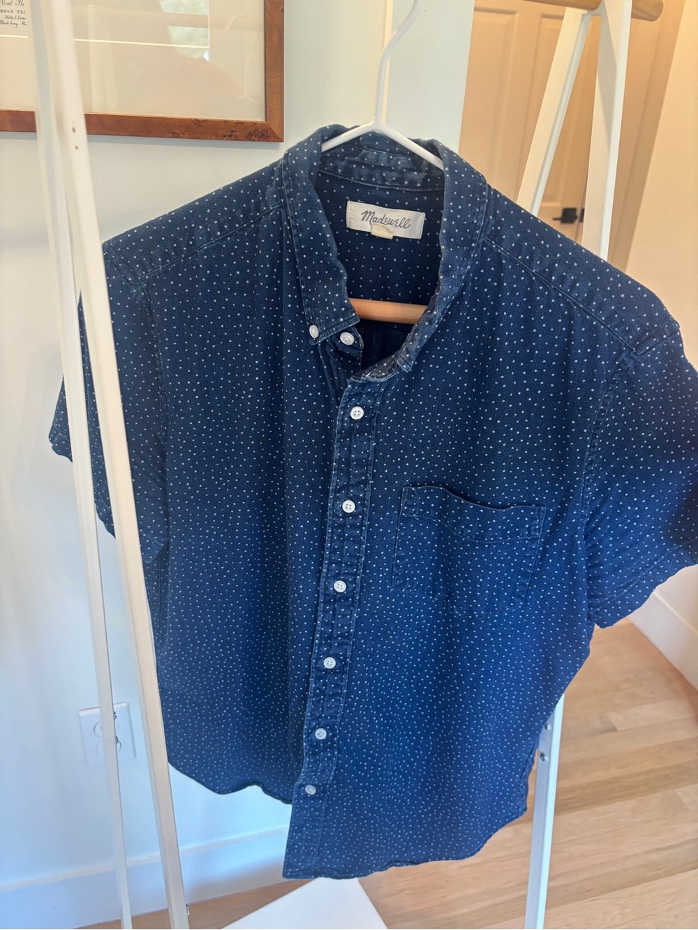 Madewell Navy Short-Sleeve Dot-Pattern Button-Up Shirt